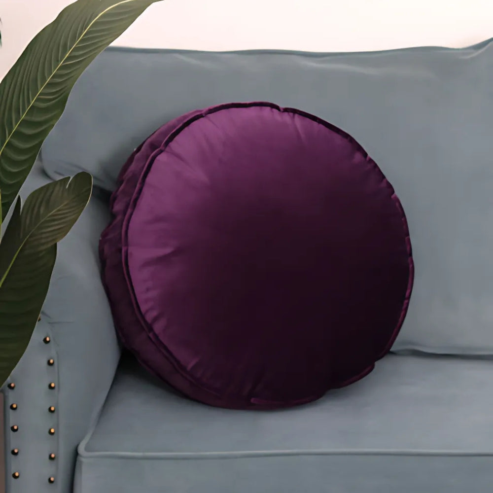Lavish Velvet Round Cushion Plum 20" (Diameter)