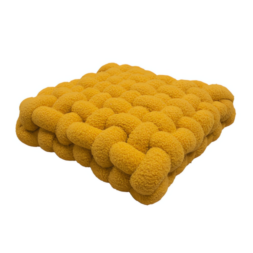 Plush Woven Knot Boucle Cushion Mustard