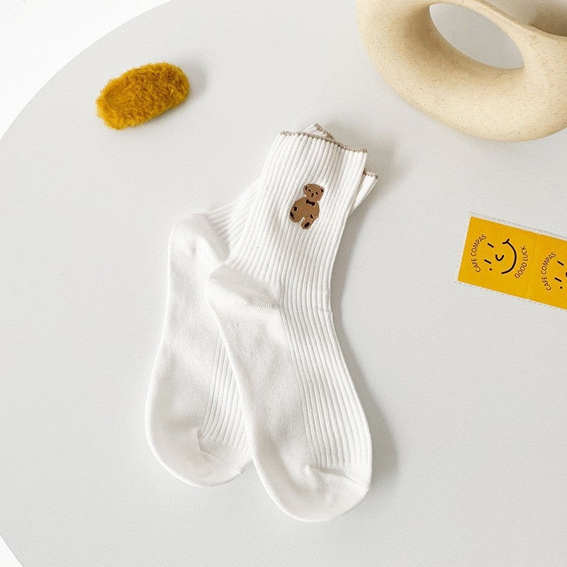 Women's Teddy Bear Crew Socks White One Size (Women)