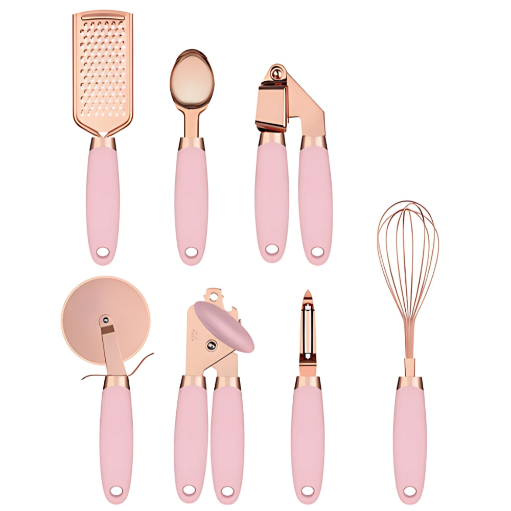 7-Piece Rose Gold Cooking Set Pink