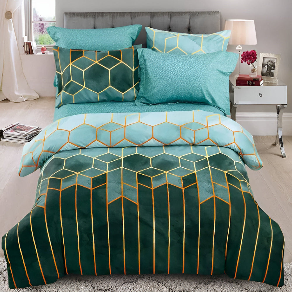 Golden Cosmo Hive | 3pcs Duvet Cover Sets Emerald Mist