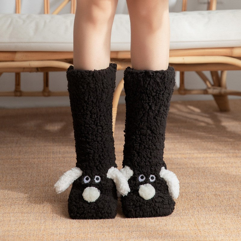 Women's Fuzzy Dog Plush Socks Black One Size (Women)
