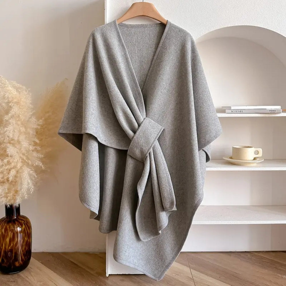 Luxurious Poncho Windproof Shawl Coat Gray