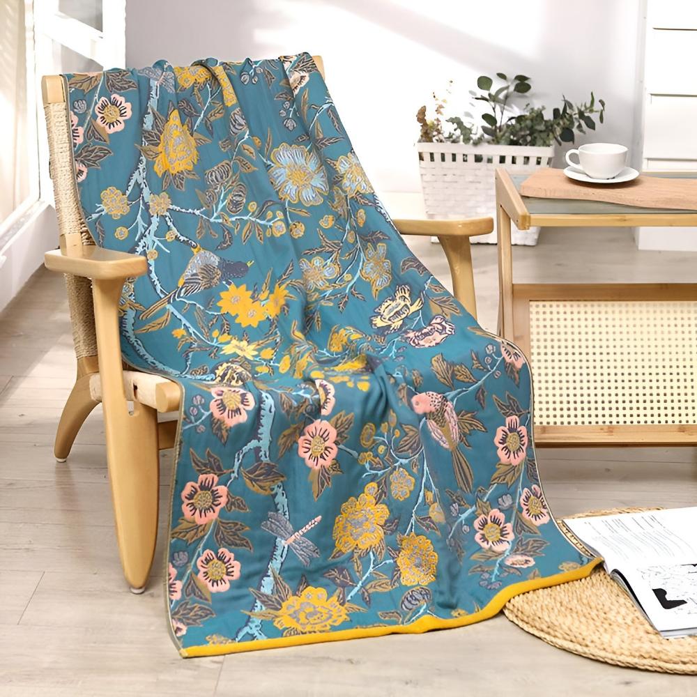 Hibiscus Reversible Bath Towel Blue 31"X63"