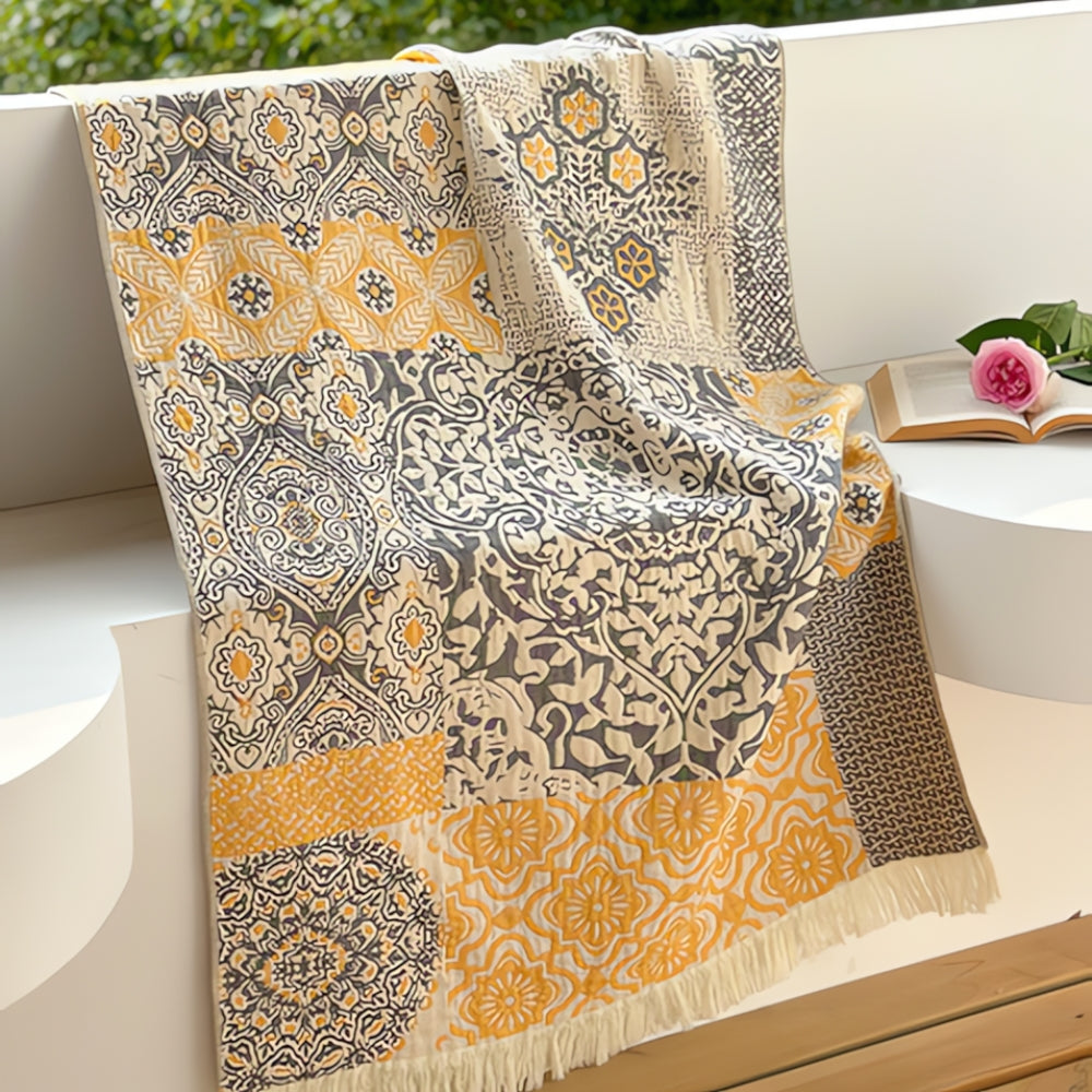 Midnight Swirls Cotton Towel Golden Accent