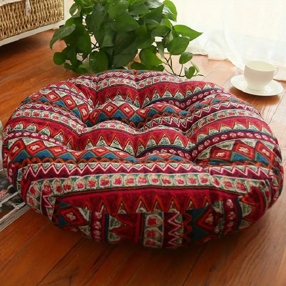 Round Boho Cushion Versatile Seating Ethnic Red 18"