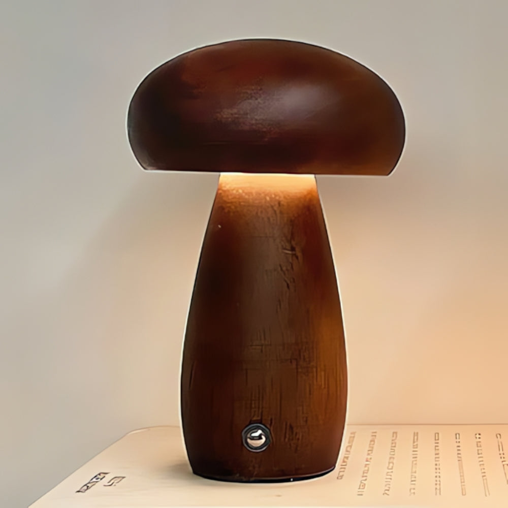 Wooden Mushroom Lamp Dark Walnut