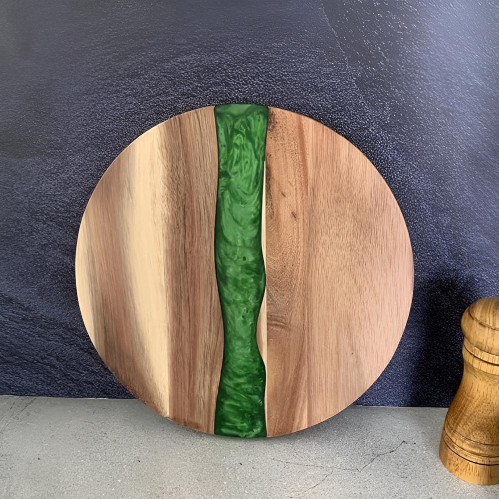 Artisan Epoxy Round Wood Chopping Board Emerald
