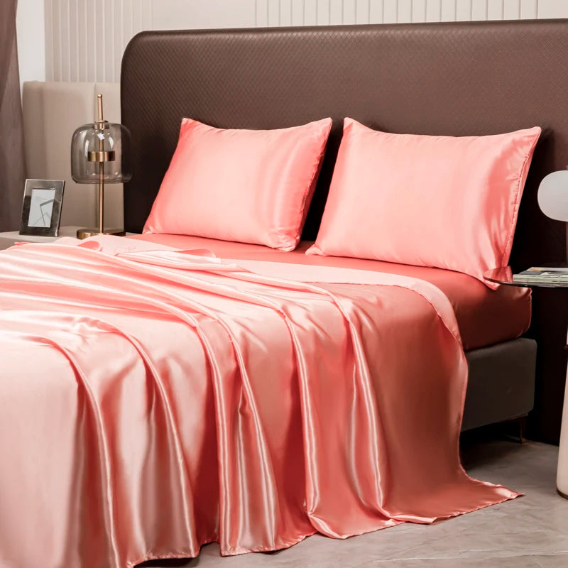 Luxury Satin Sheets - Silky Bedding Set with Pillowcases Pink