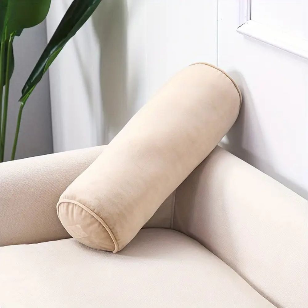 Plush Velvet Bolster Cushion Khaki