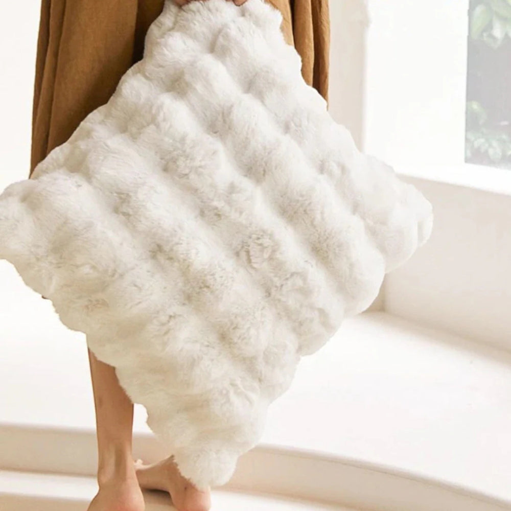 Rabbit Faux Fur Cushion Cover Ivory Cream 20"x20"