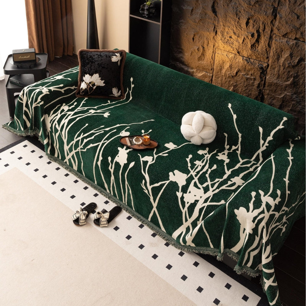 Twilight Branches Chenille Sofa Cover Emerald Meadow