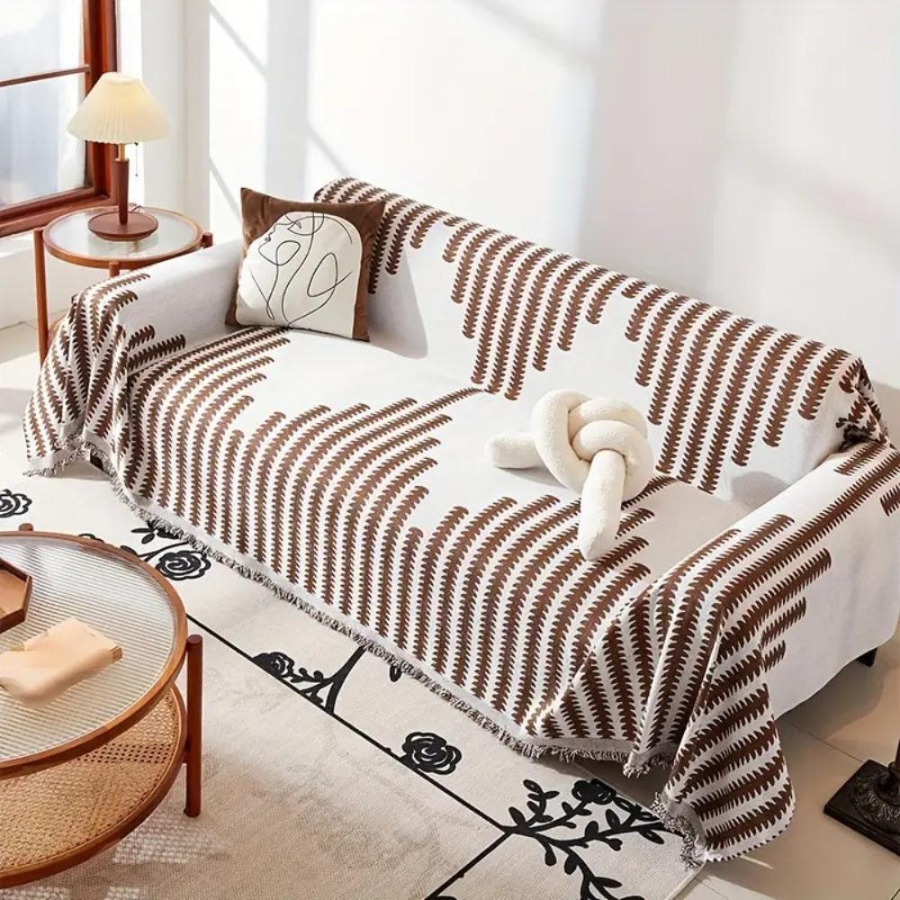 Modern Monochrome Fern Sofa Cover Brown