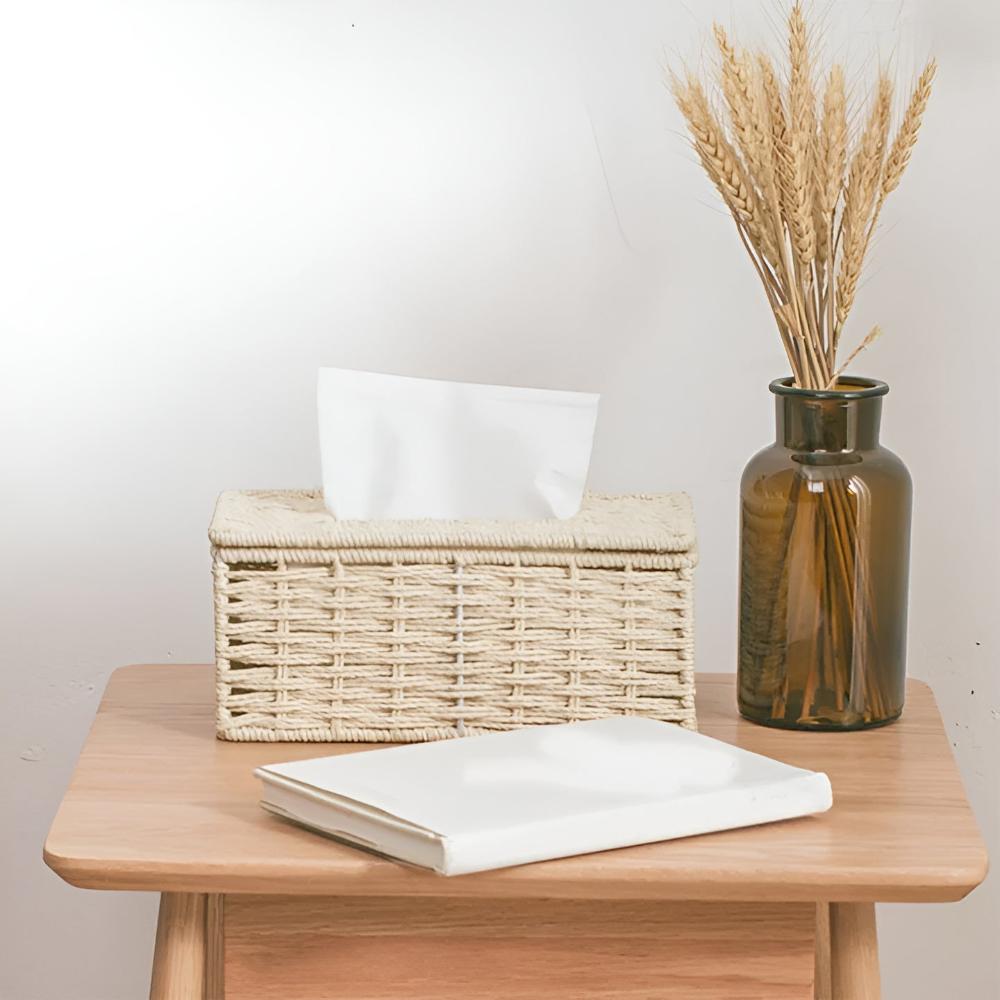 Rustic Rattan Tissue Box Light Beige