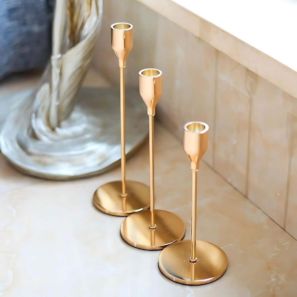 Tall & Chic Trio Candle Holder Set Gold