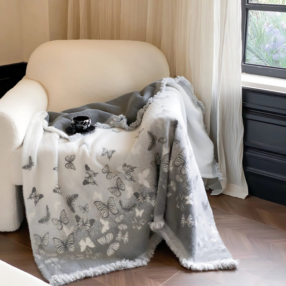 Oriental-Inspired Mink Blanket Ash Butterfly 55"x63"