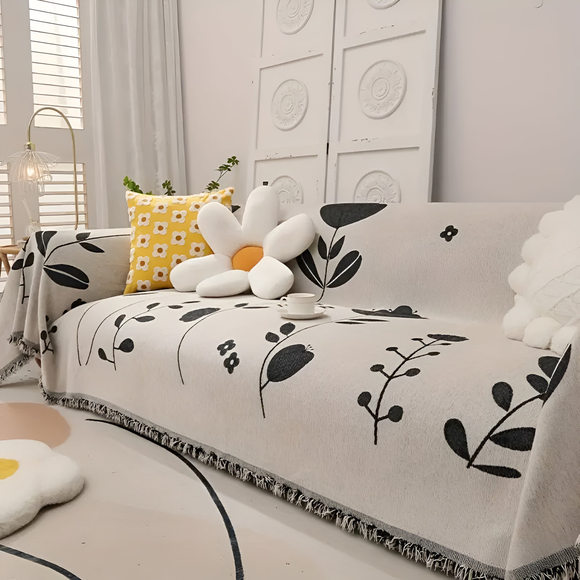 Modern Bloom Reversible Sofa Cover Monochrome Black & White