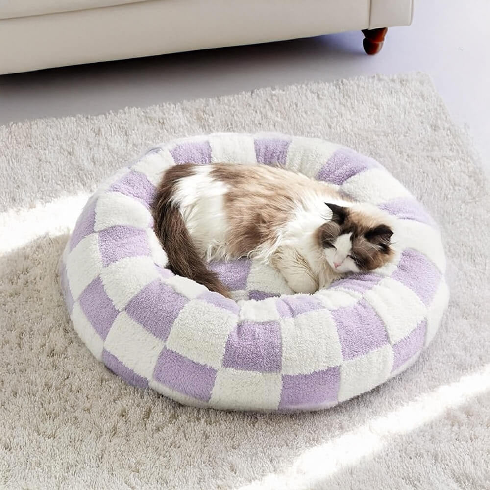 Snuggle Floral Checkerboard Pet Bed Purple Plaid