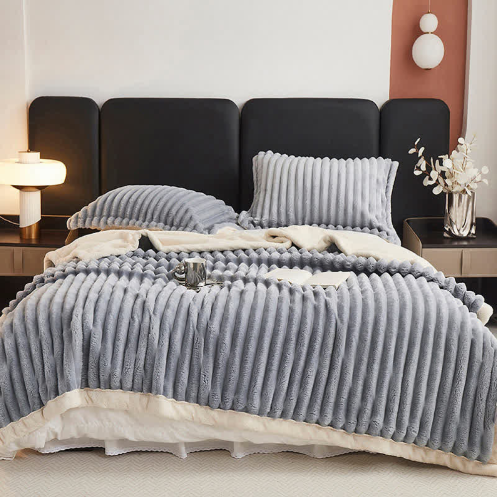 Snuggly Faux Fur Fleece Blanket Light Gray