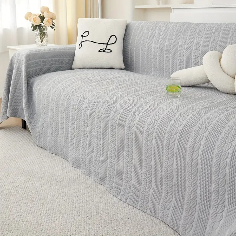 Tranquil Plush Leaf Sofa Cover Silver Mist