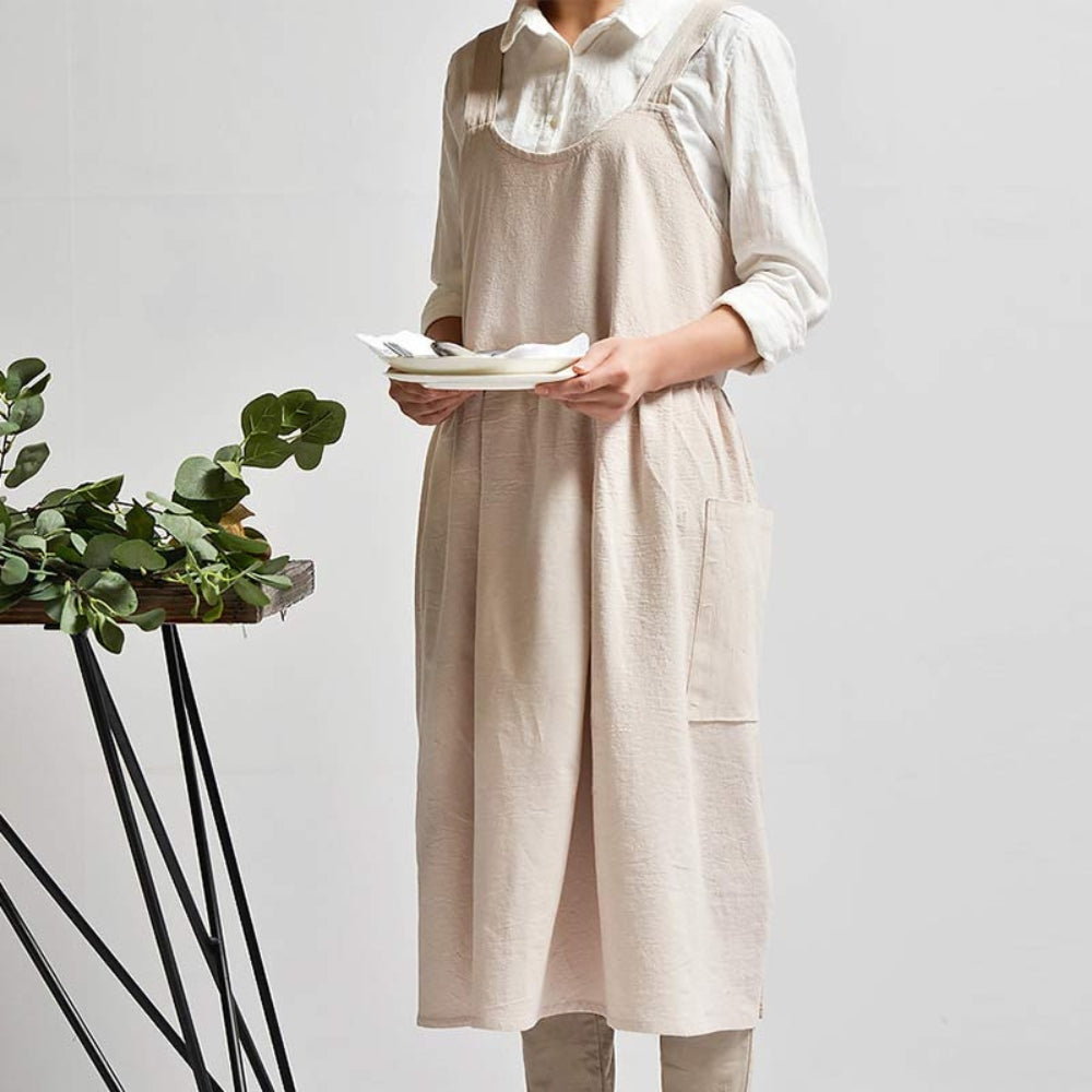 Cross-Back Apron With Pockets Apricot One Size