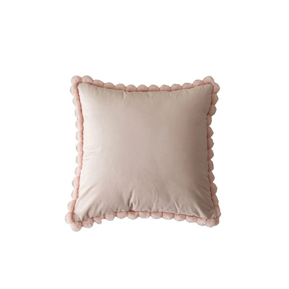 Velvet Pom-Pom Trim Cushion Cover Pink 18"x18"