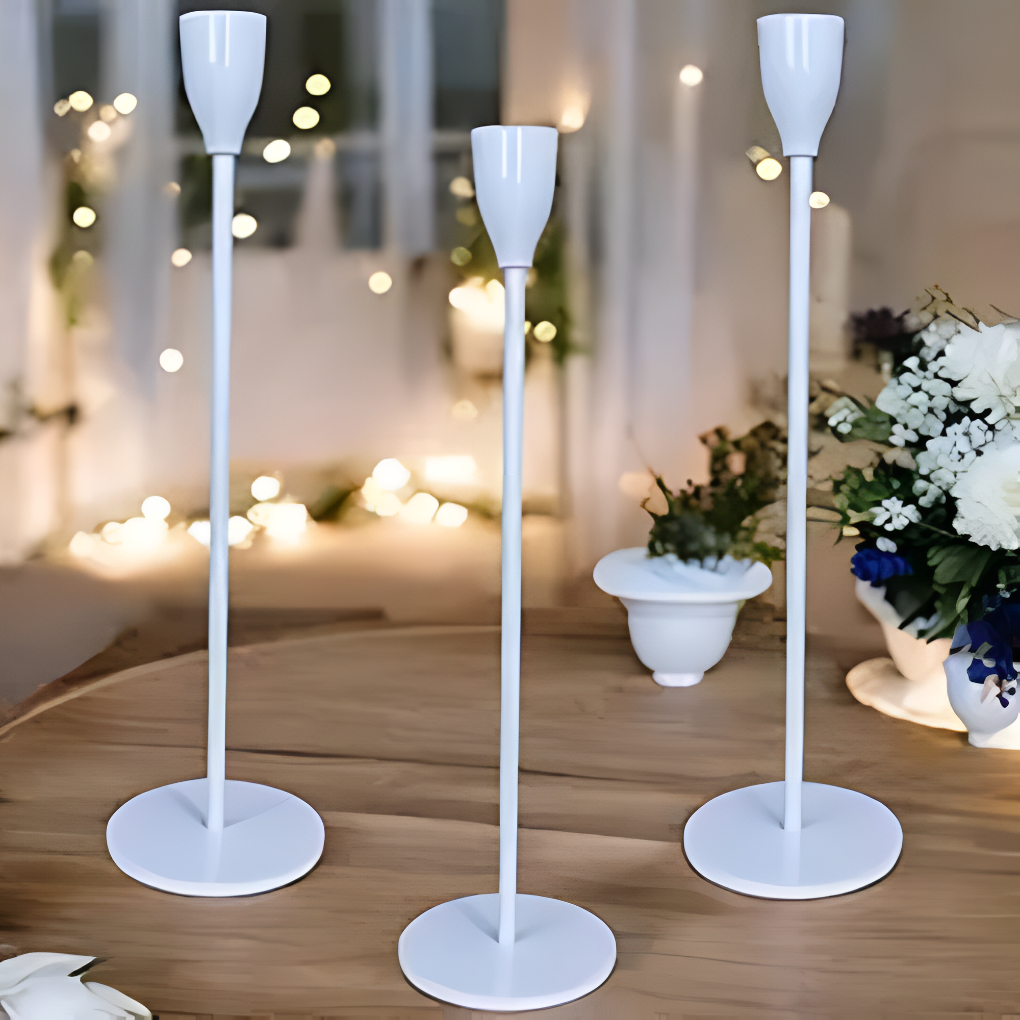 Sleek Metallic Candle Holders | 3 Pcs Set White