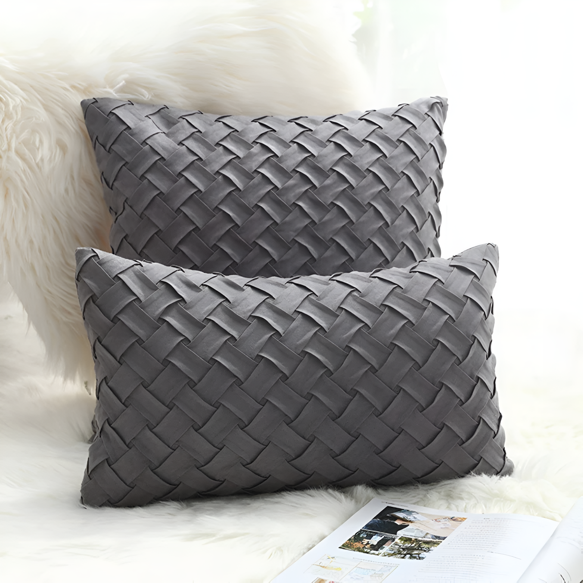 Premium Woven Cushion Covers Gray 12"x20"