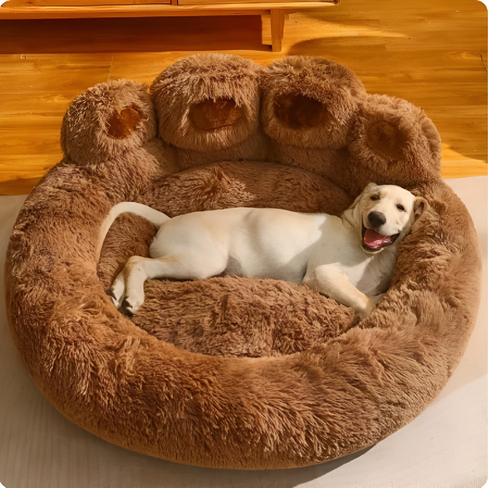 Furry Paw-Shaped Pet Bed Brown