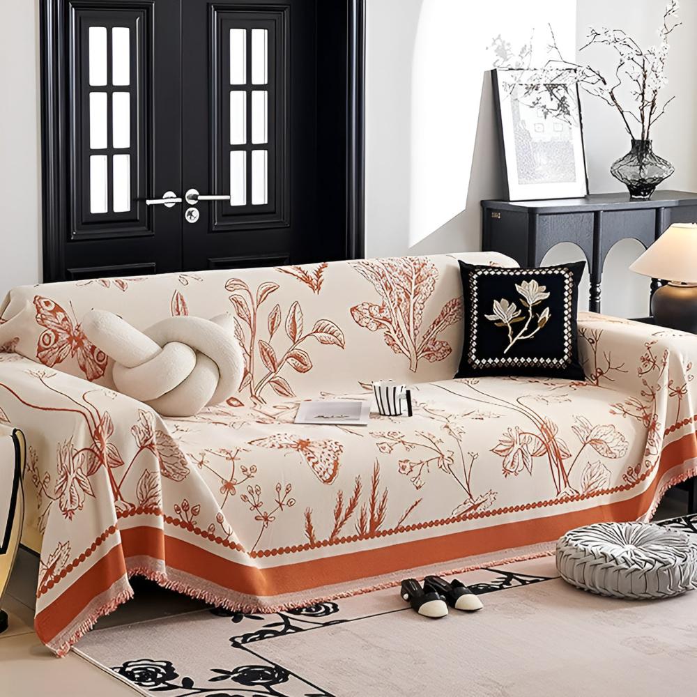 Botanical Elegance Sofa Cover Orange