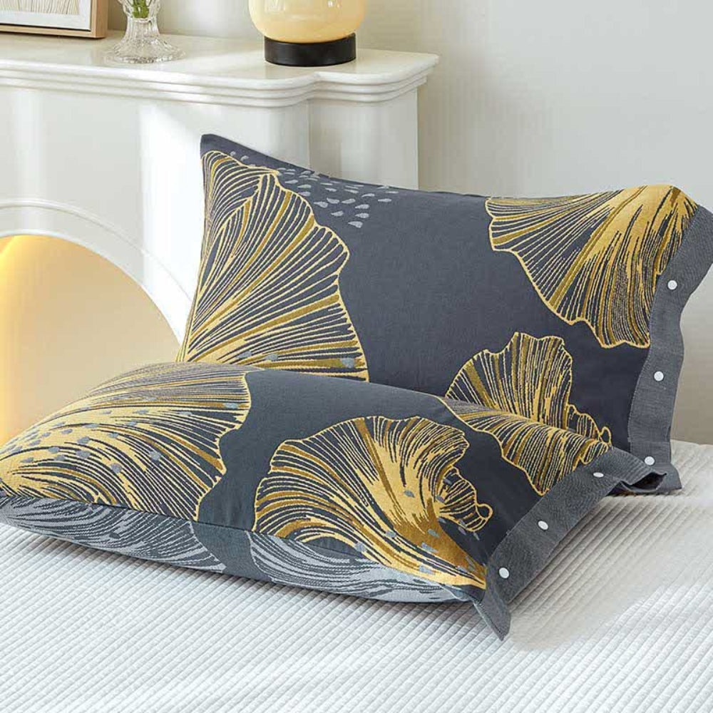 Golden Flora Pure Cotton Pillowcases | Twin Pack Gray & Yellow 20"x30"