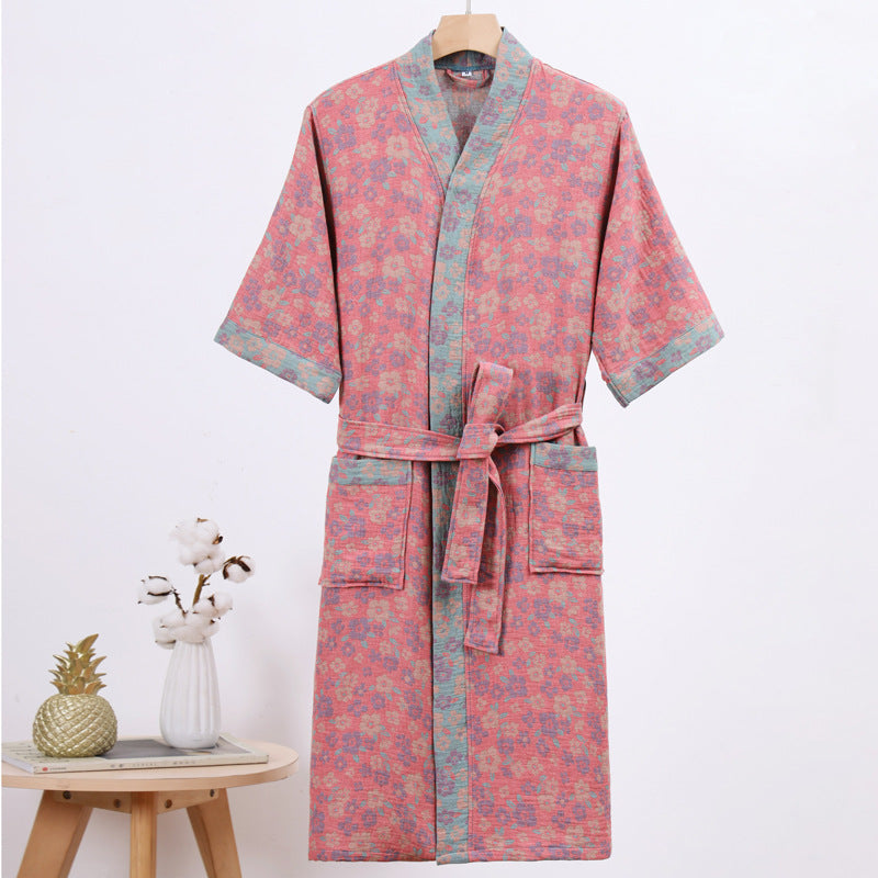 Floral Cotton Kimono Bathrobe Pink