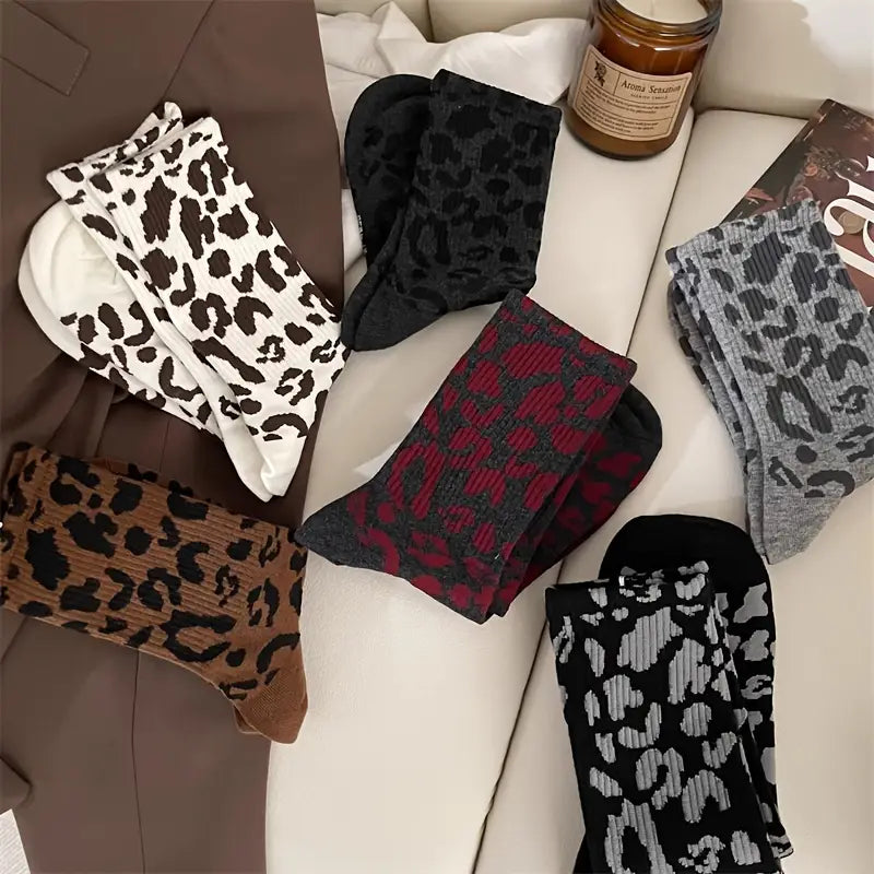 Women's Leopard Print Crew Socks