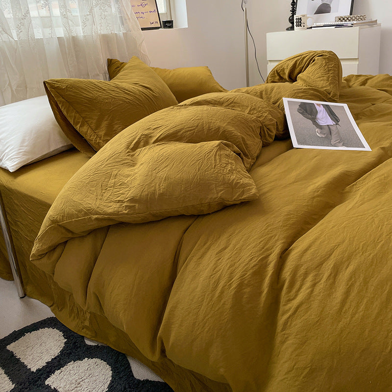 Washed Cotton Bedding Set (4PCS) Mustard