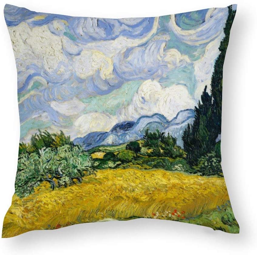 Van Gogh Cushion Covers Wheat Field with Cypresses