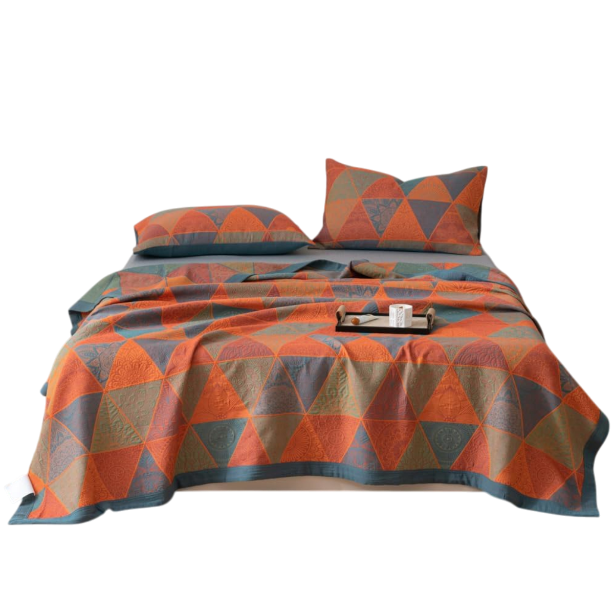 Vintage Cotton Quilt - Half Square Triangle Quilt & Pillow Shams