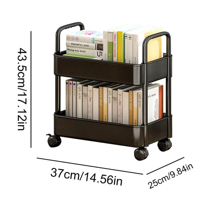 2 Tier Book Storage Trolley Black