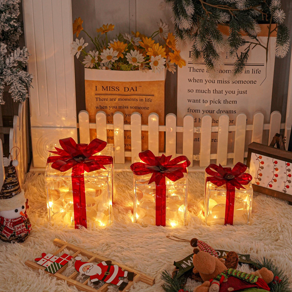 Holly Jolly Boxes™ - Set Of 3 Christmas Light Gift Boxes Decoration