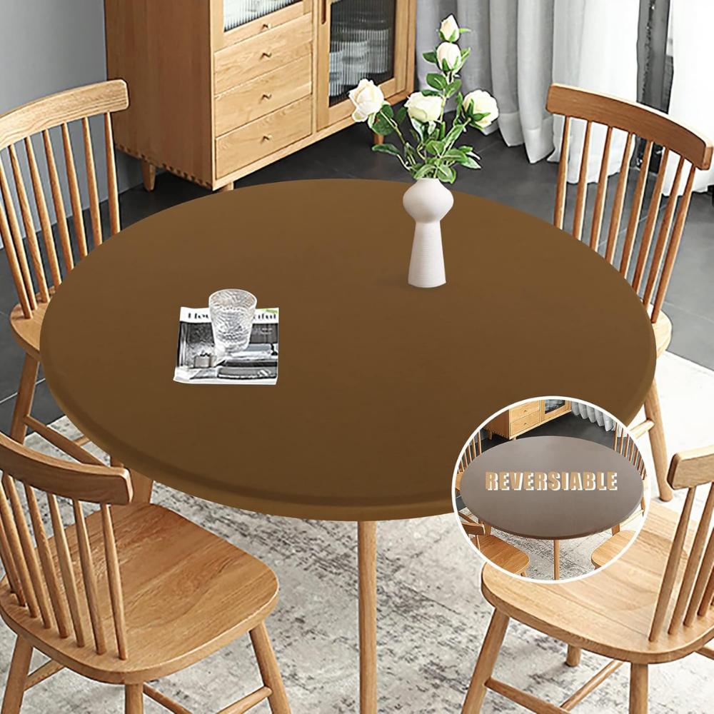 Round Fitted Table Cloth Brown