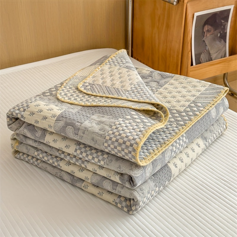 Retro Cotton Quilt - Patchwork Patterns Gray
