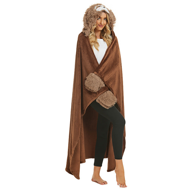 Wearable Hooded Blanket With Gloves