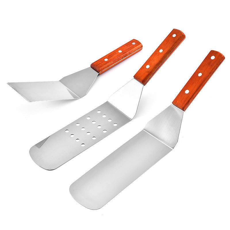 Stainless Kitchen Spatula with Wood Handle Complete Set of 3