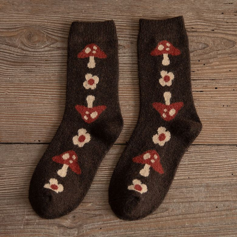 Women's Thermal Wool Socks Winter Warm Vertical Mushroom One Size