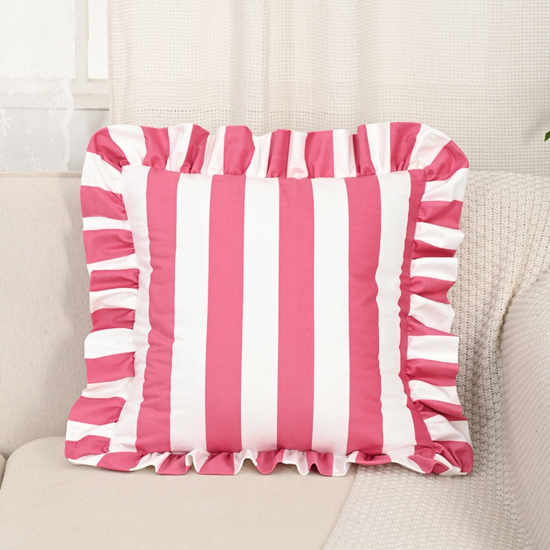 Retro Striped Ruffle Cushion Cover Sunbeam Stripe