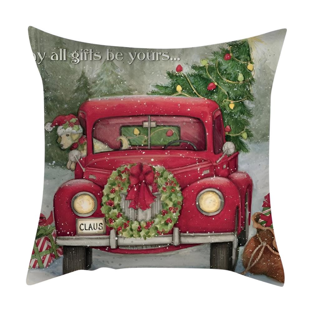 Christmas Cardinal Cushion Cover Red Truck Holiday Spirit