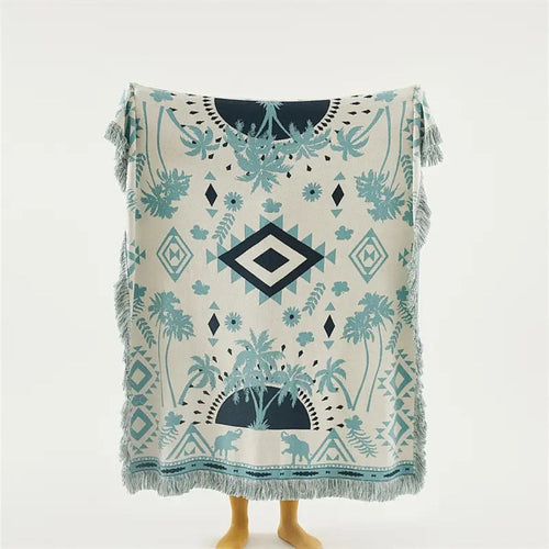Azura Boho Geometric Knit Blanket Ocean Breeze