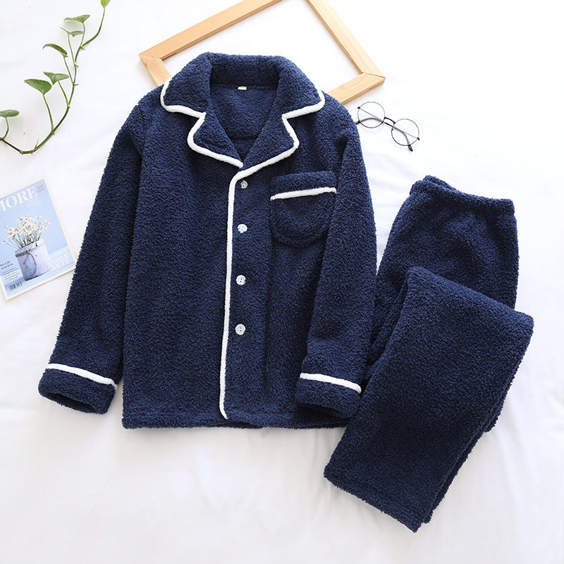 Fleece Winter Pajamas Set for Men & Women Navy (Men's)
