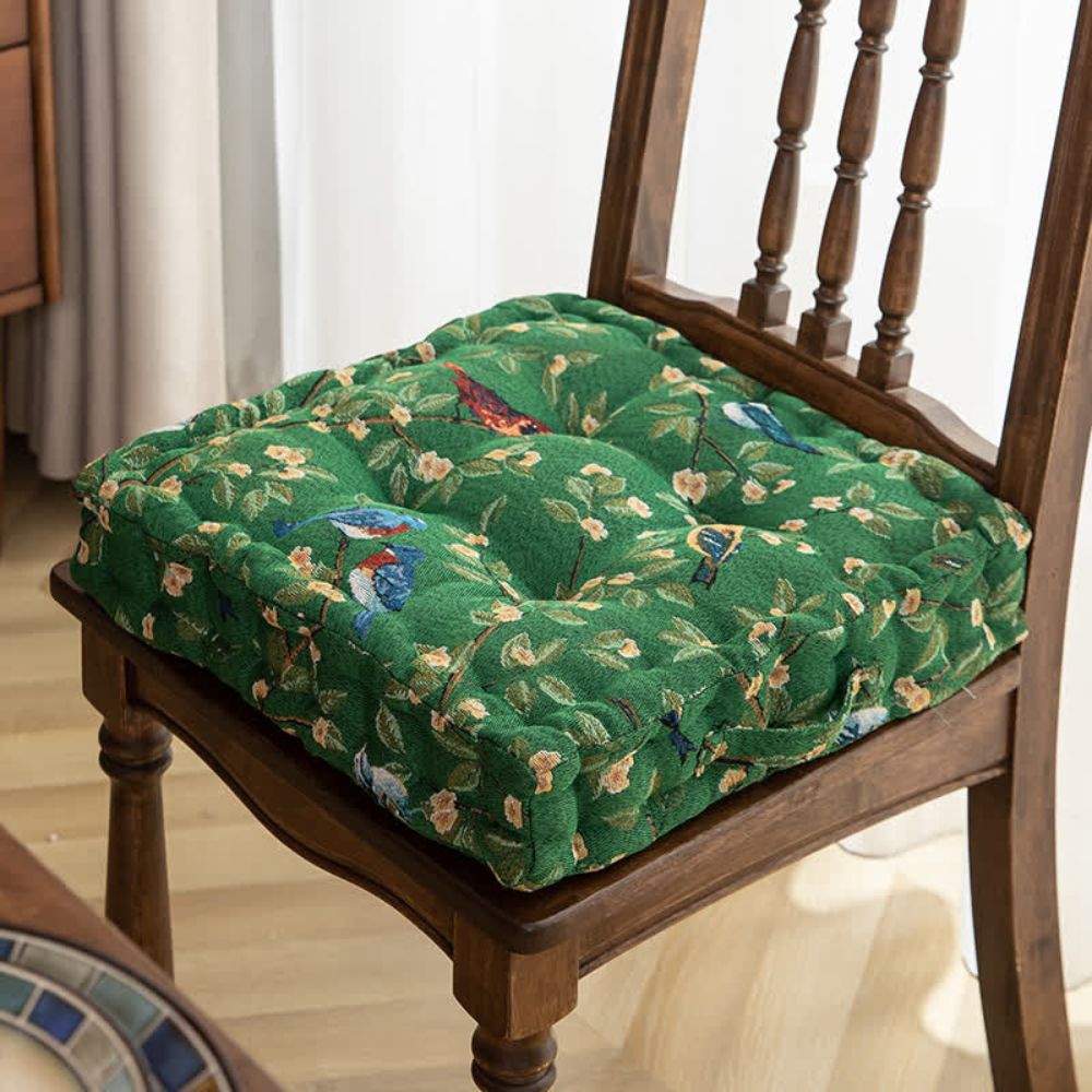 Whimsical Bird Leaf Cushion Green 16.5"x16.5"x4"