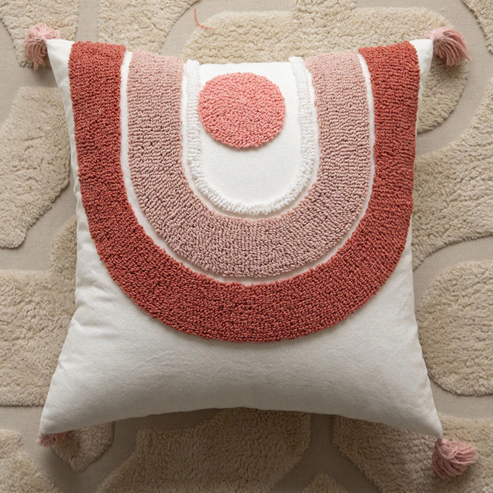 Tassel-Trimmed Boho Floral Cushions Pastel 18"x18"