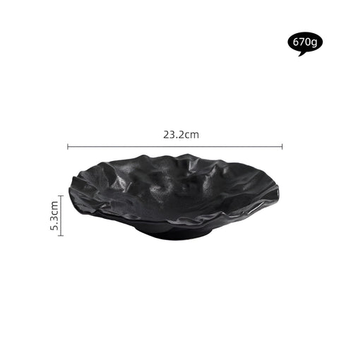 Artisan Wrinkled Paper Ceramic Plate Black Medium